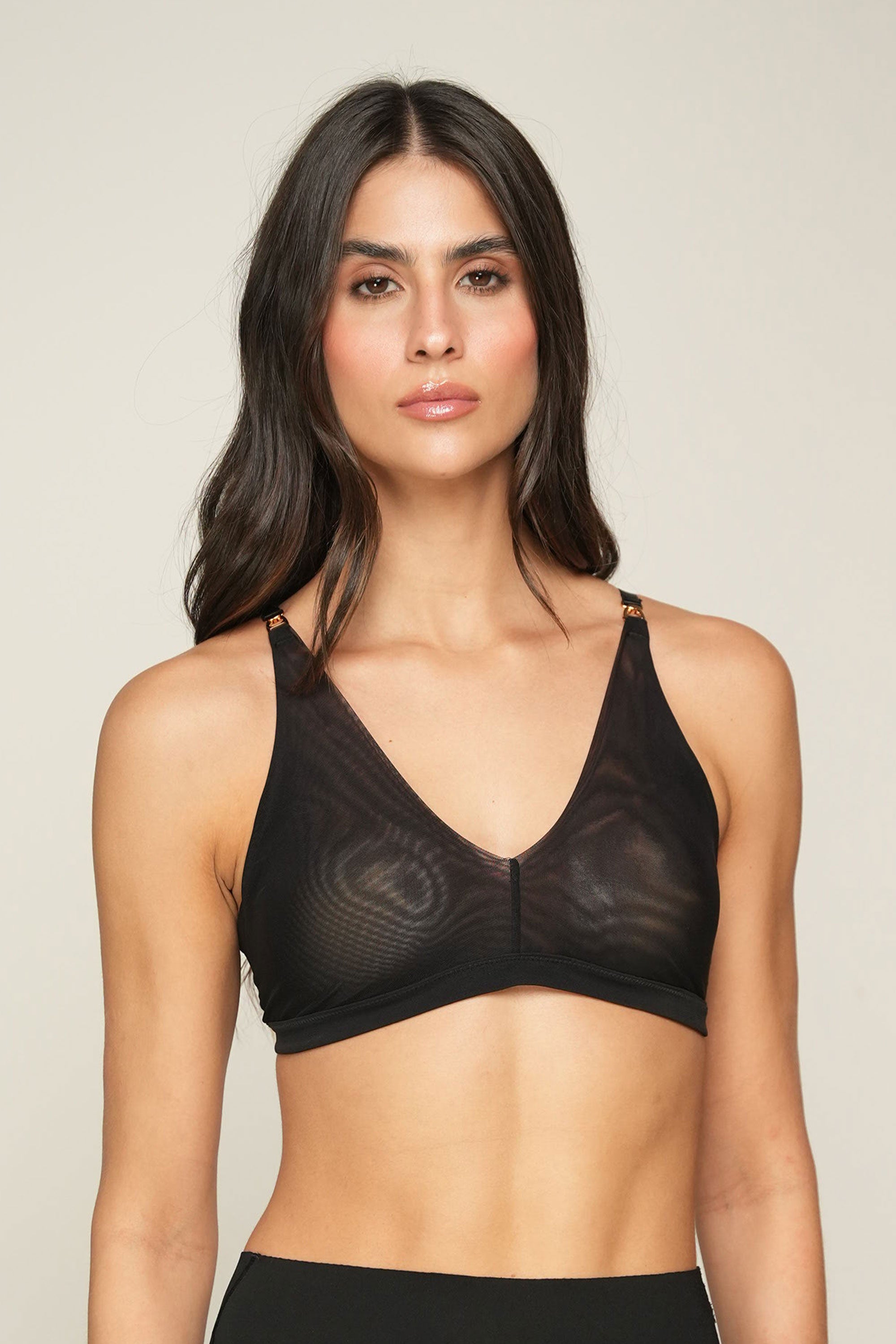 Invisible Wireless Tulle Bra Black