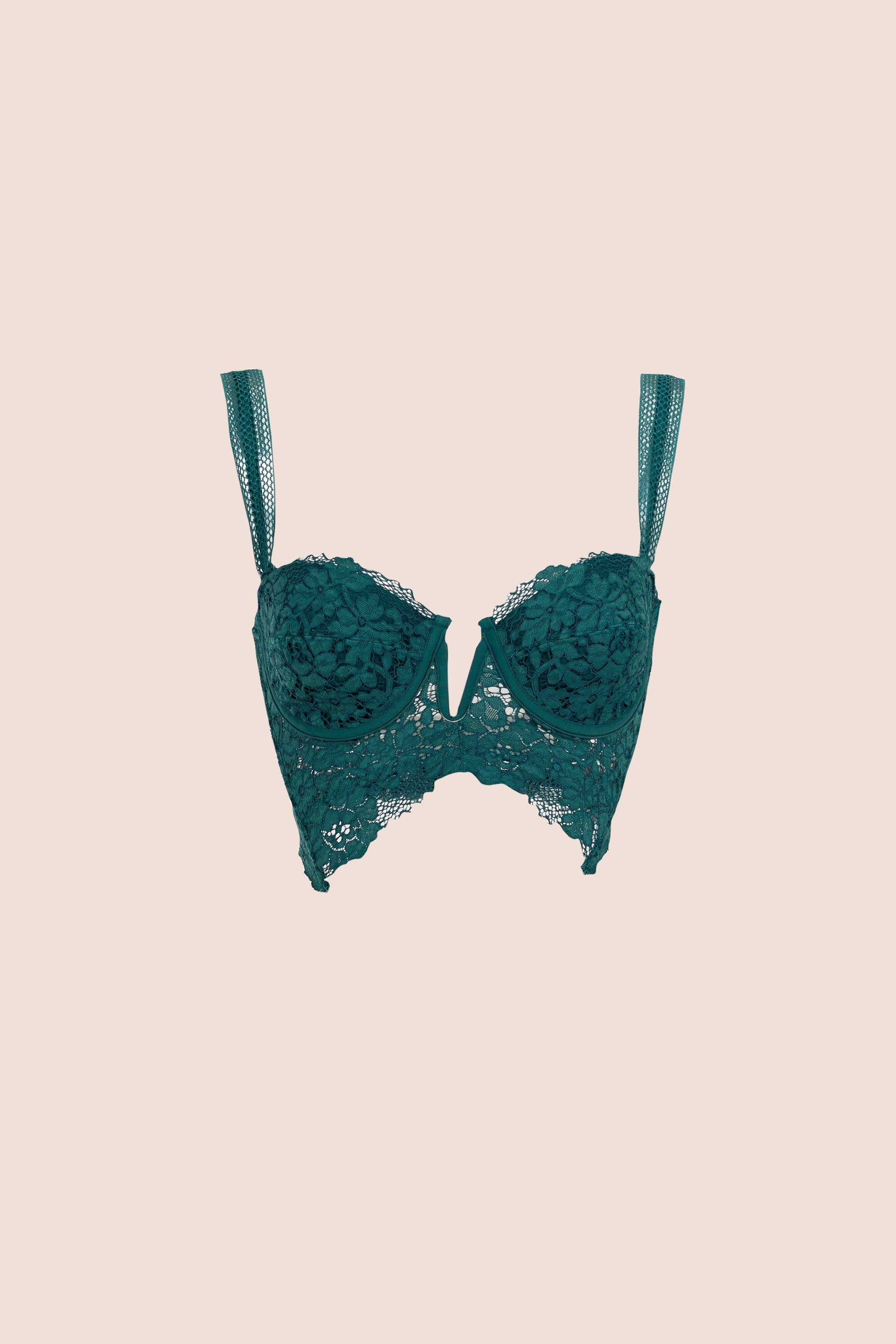 Connecting with Culture Lace Bustier Bra Dark Green
