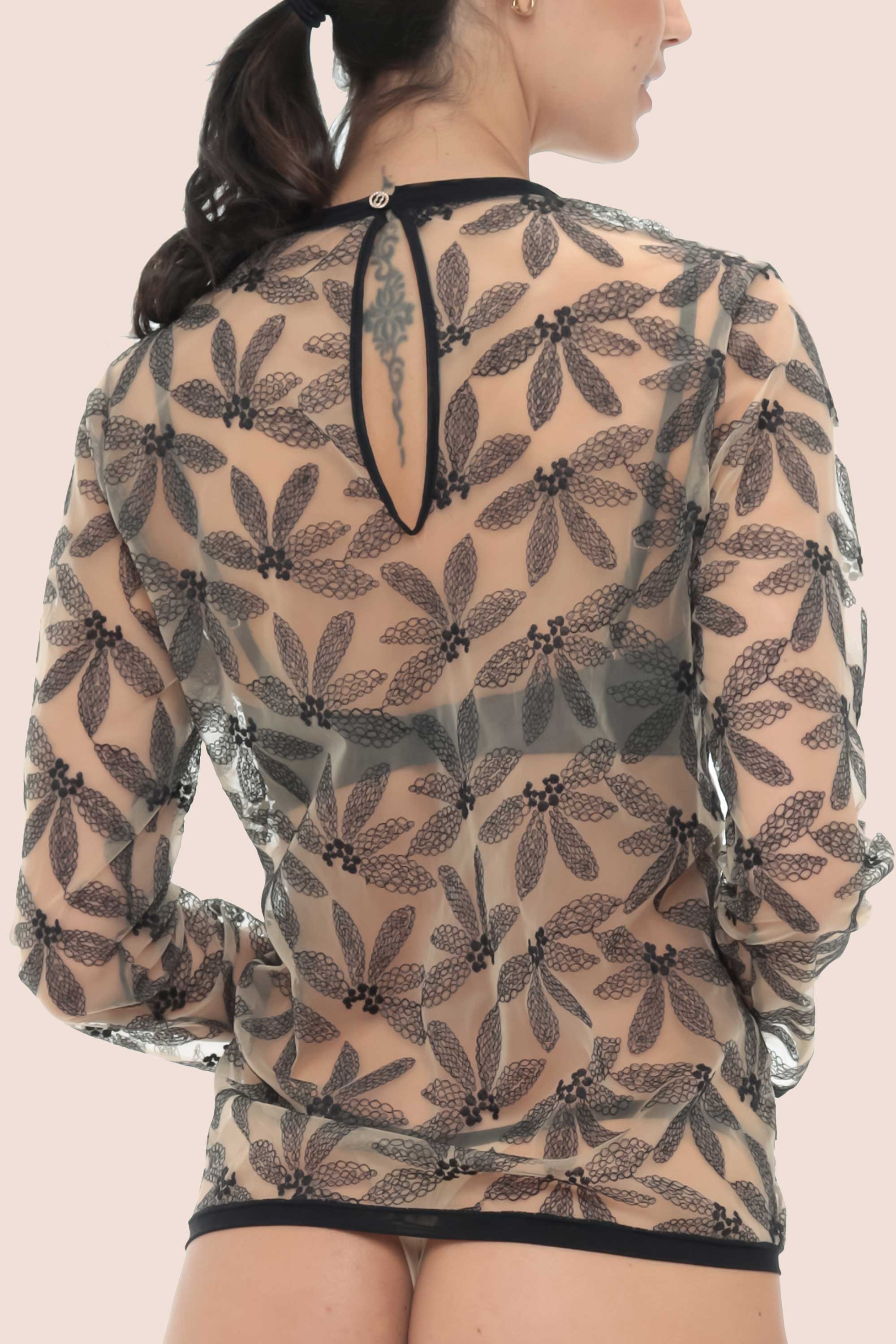 Connecting With Your Inner Self
 Embroided Tulle Long Sleeved Top