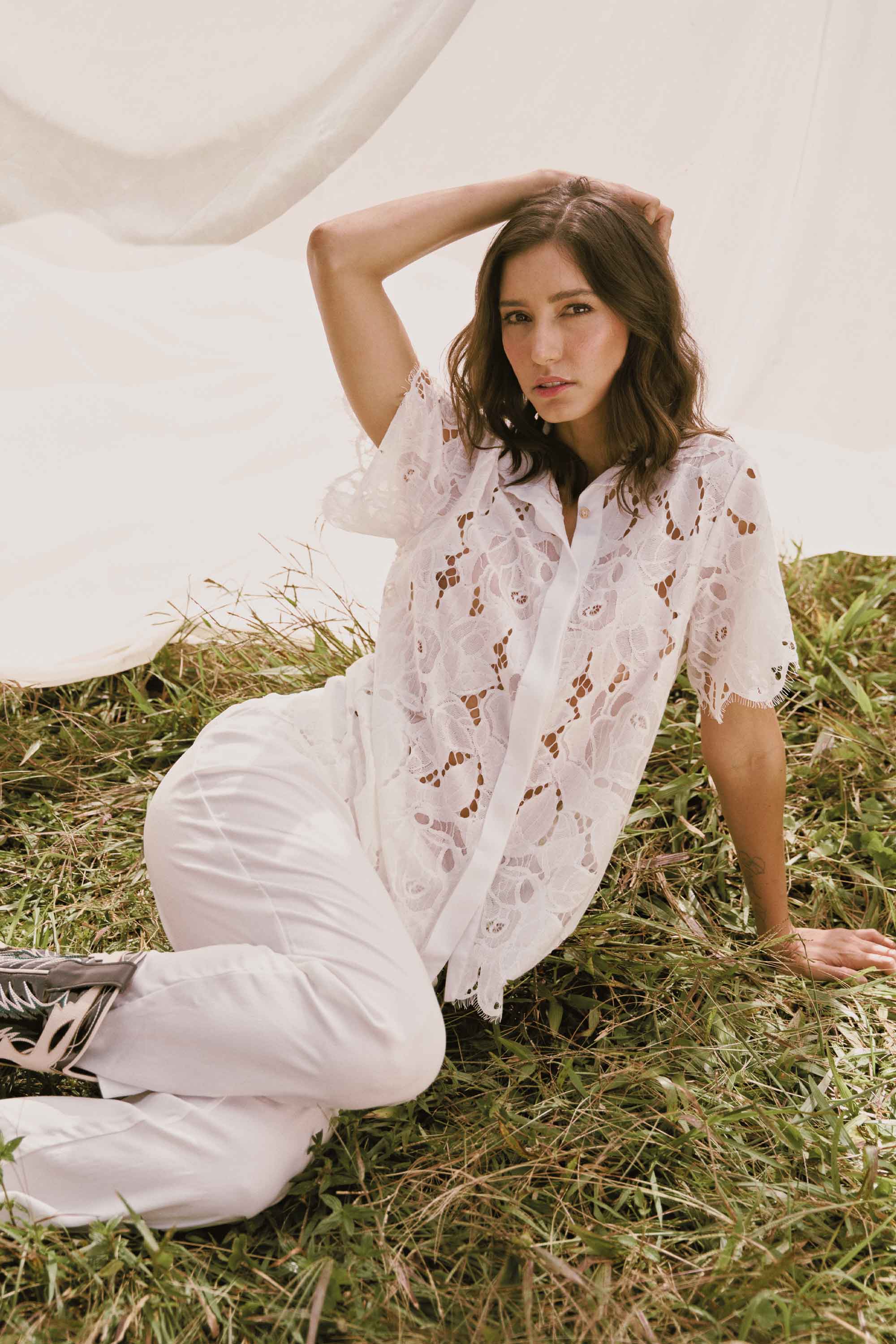 ELLIPSE COTTON LACE LONG PAJAMA SET