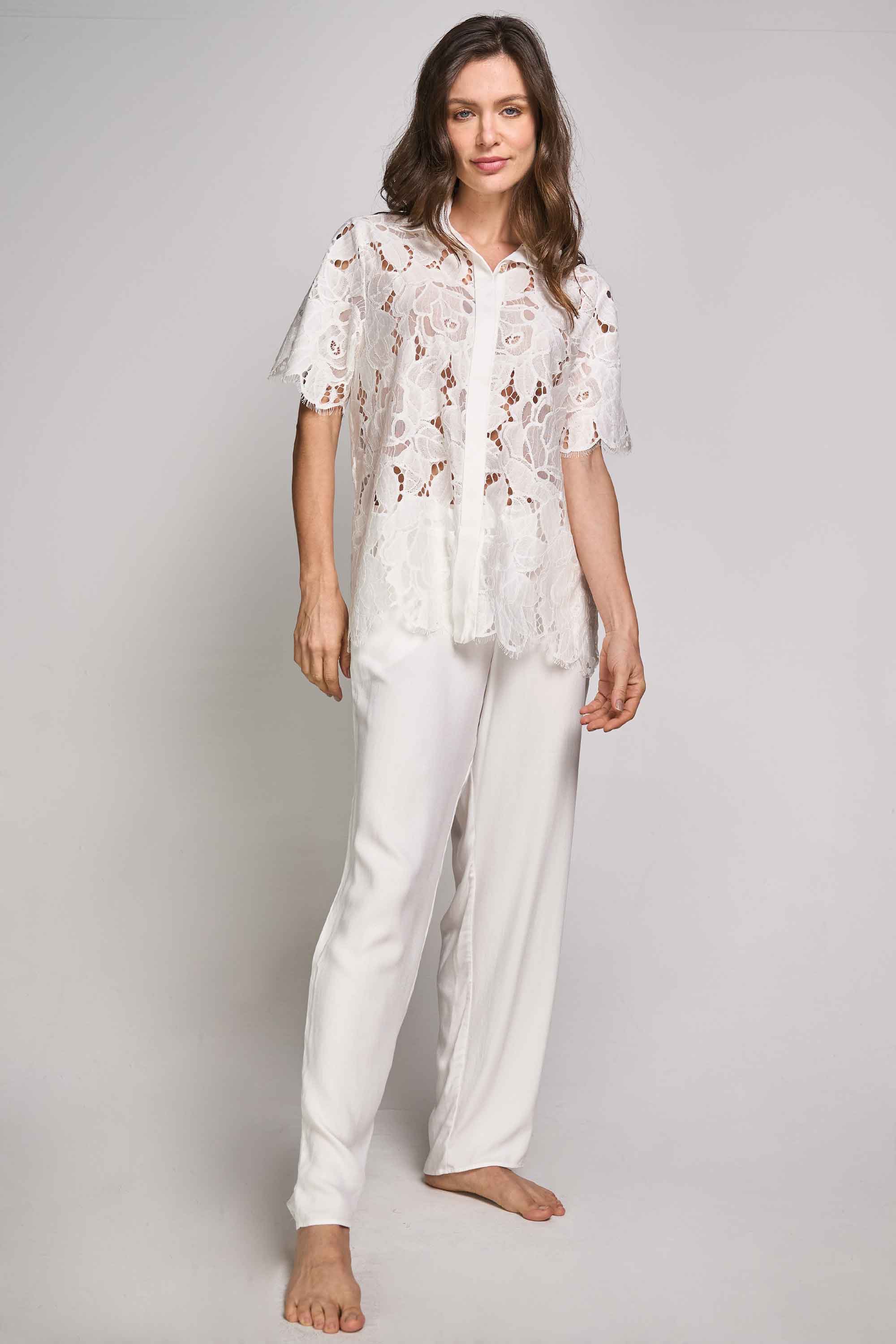 ELLIPSE COTTON LACE LONG PAJAMA SET