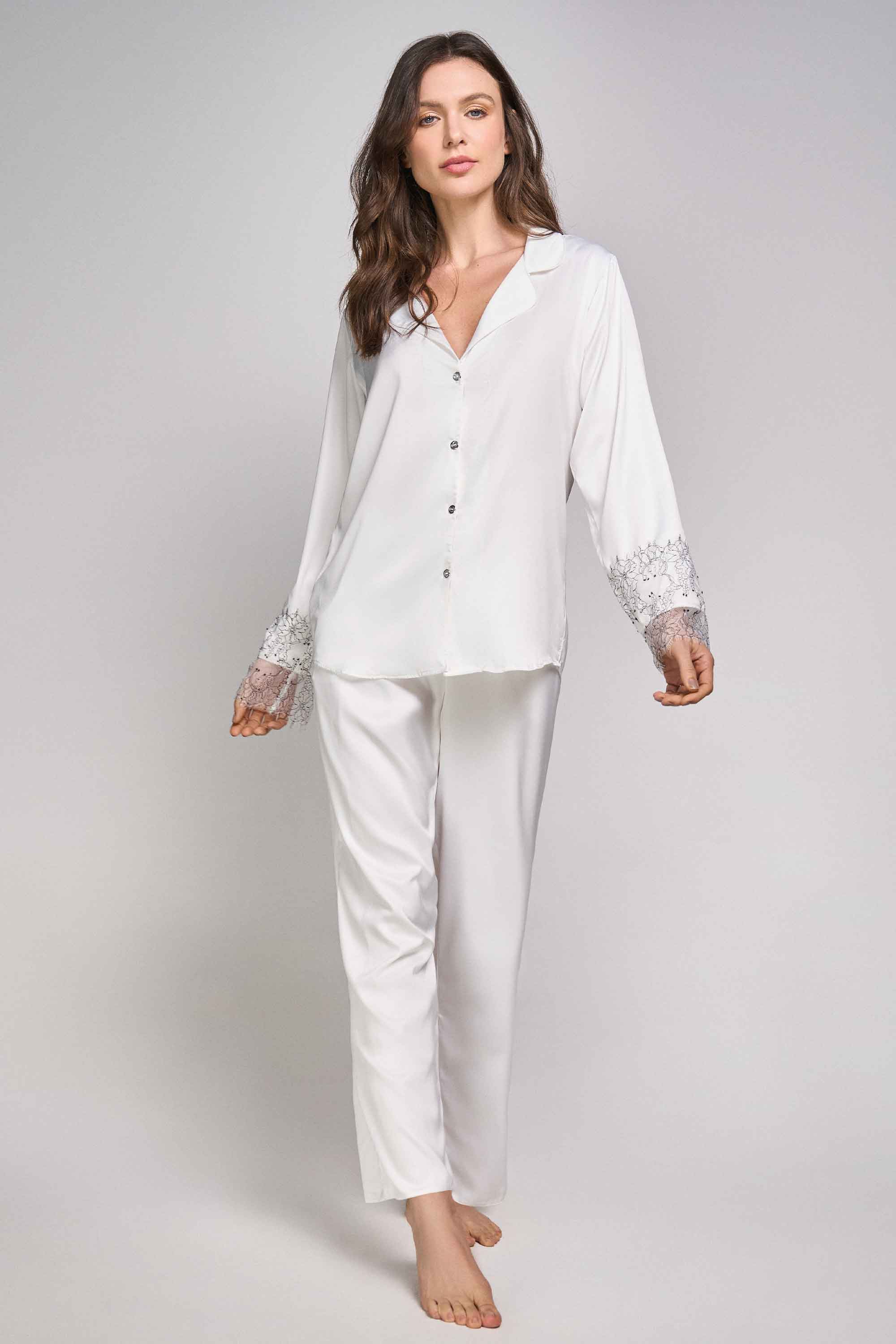 ELLIPSE SATIN LACE LONG PAJAMA SET