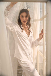 ELLIPSE SATIN LACE LONG PAJAMA SET