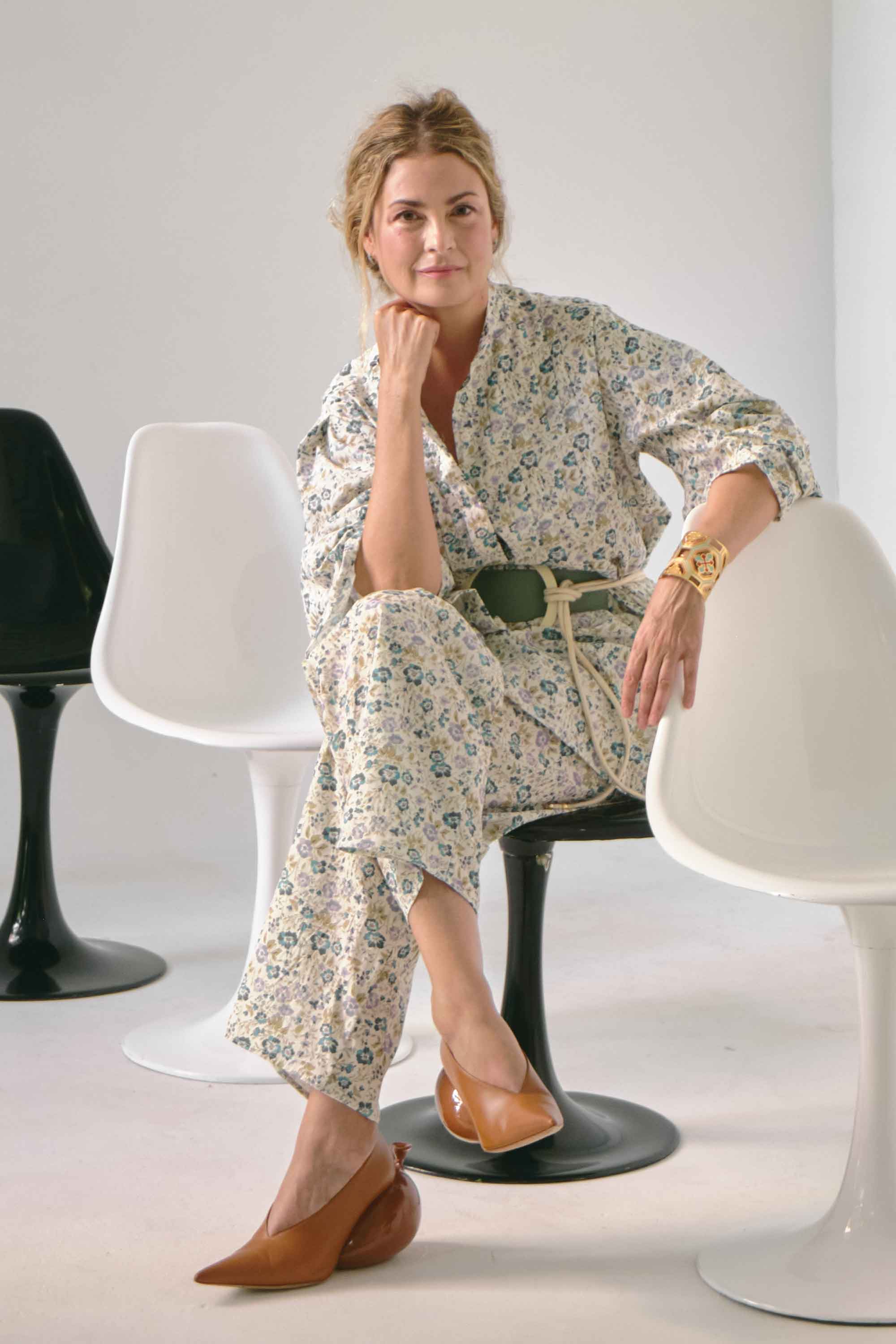 ELLIPSE BY GLORIA SALDARRIAGA COTTON MINIPRINT LONG PAJAMA SET