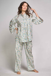 ELLIPSE BY GLORIA SALDARRIAGA COTTON MINIPRINT LONG PAJAMA SET