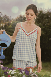 ELLIPSE BY GLORIA SALDARRIAGA COTTON GINGHAM SHORTS PAJAMA SET