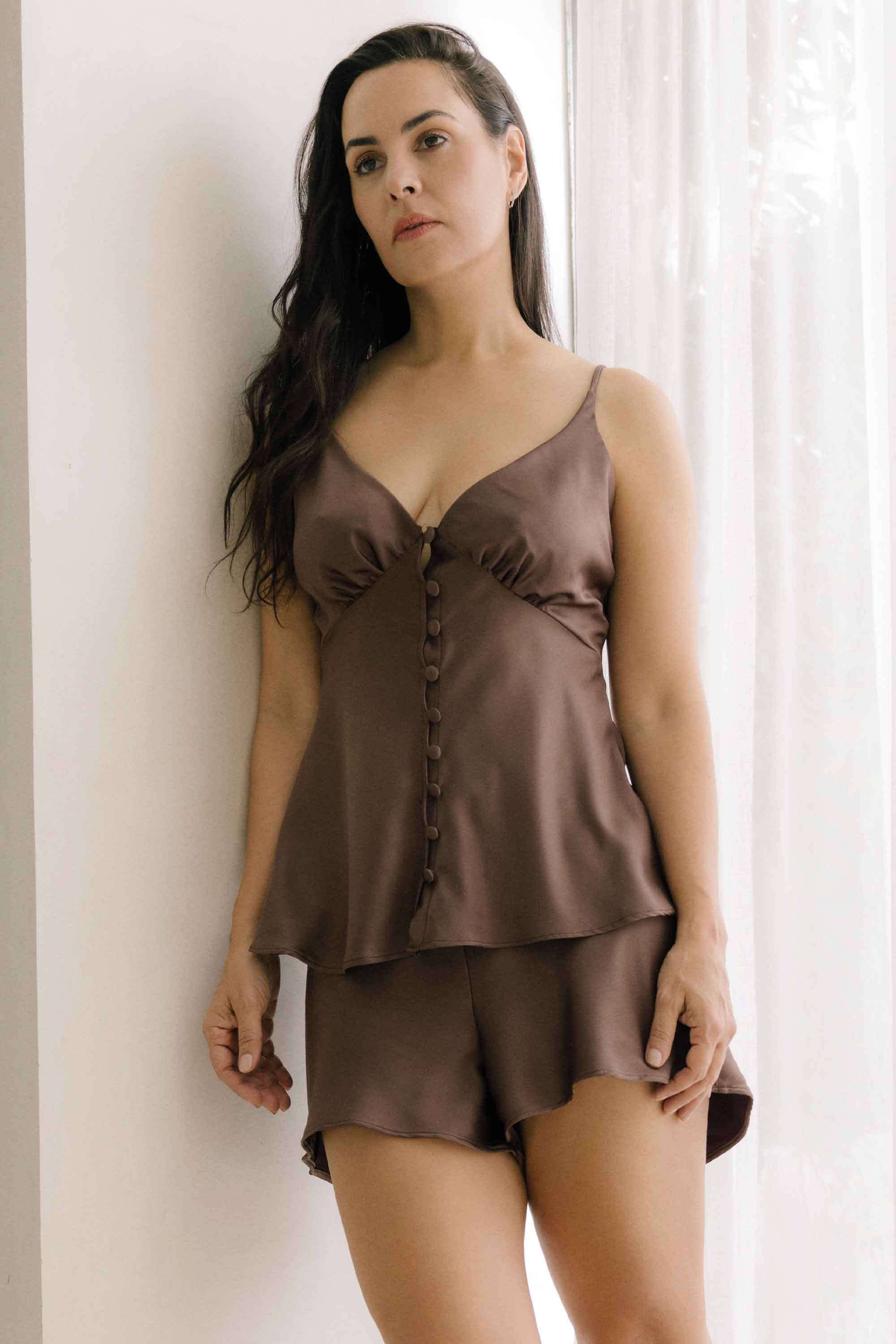 ELLIPSE BY MAKENO SATIN SHORTS PAJAMA SET