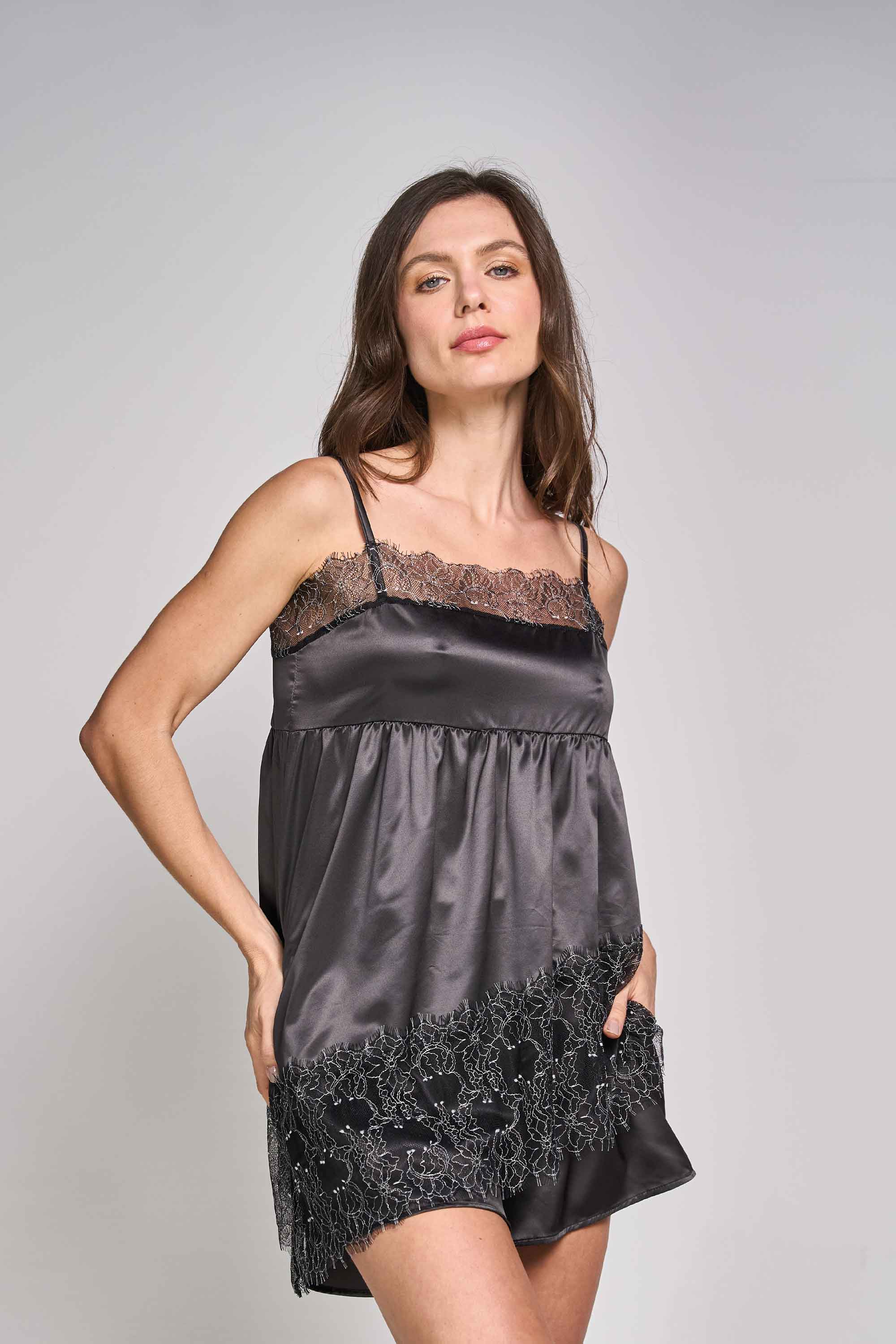 ELLIPSE SATIN LACE SHORTS PAJAMA SET