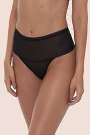 Invisible High-Waisted Tulle Thong Black